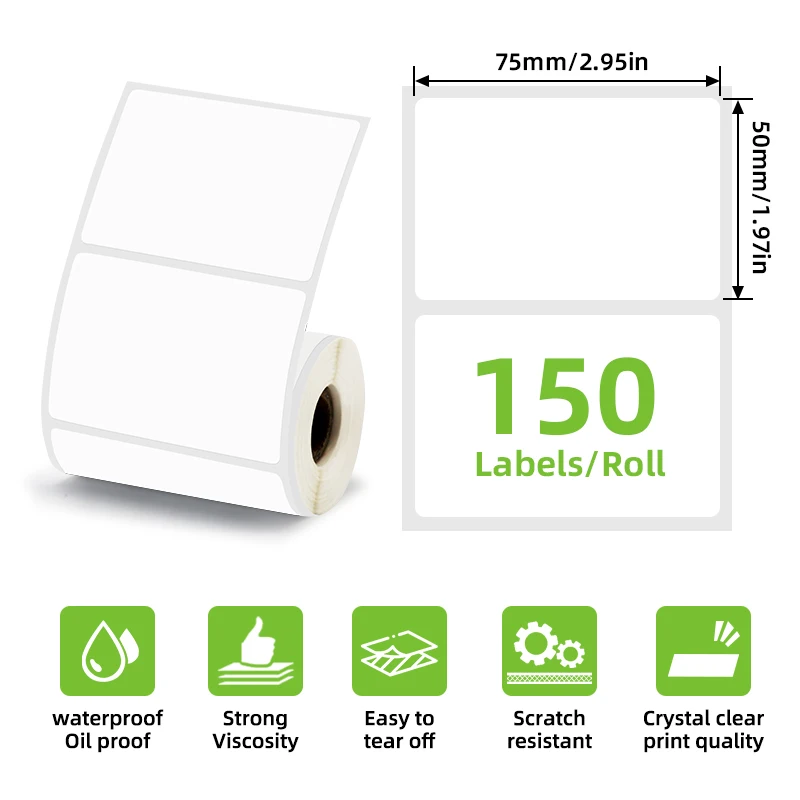 5 Rolls of Blank Direct Thermal Labels, Self-Adhesive Paper, Barcode Shipping, Postage, Address Delivery Multifunctional Waterproof Printing Labels, 75*50Mm/90Mm/130Mm, 76*20Mm/100Mm Multiple Specifications, Easy to Peel and Strong Adhesive, Compatible with Portable Mini Handheld Printers, Suitable for Supermarkets, Schools, Homes, Offices