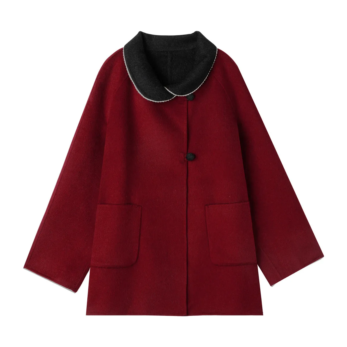 

Luxury Versatile Color Block Women's Wool Blend Coat 2025 Winter Notched Collar Design Mid Long Elegant And Chic Outerwear