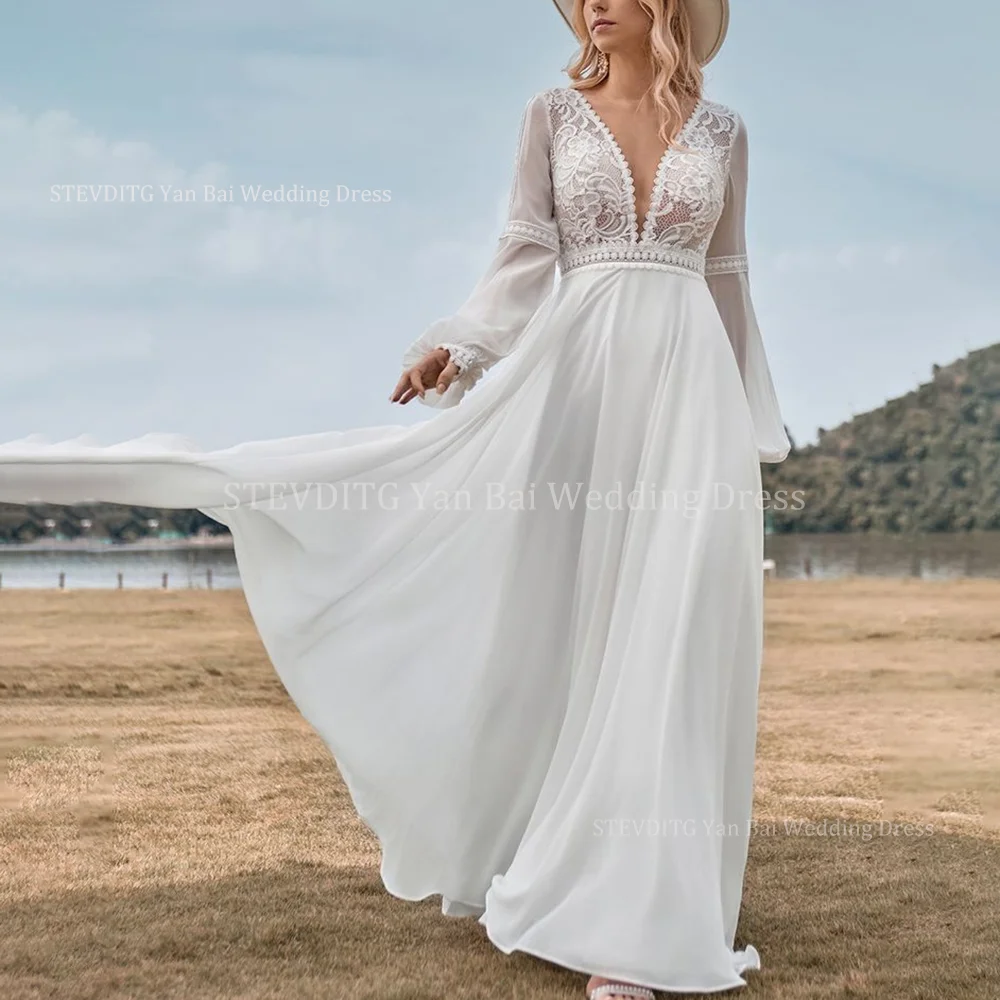 Robes de soirée à col en V pour femmes, robes de cocktail pour femmes, longueur au sol, manches longues, robe formelle, blanc, sexy, mode