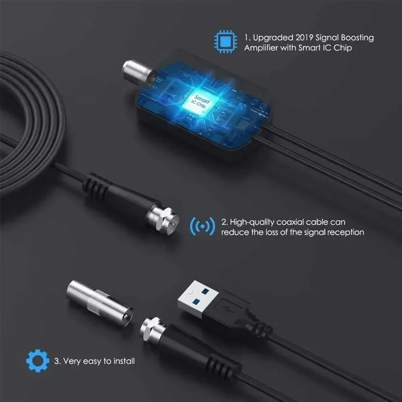 Antena Digital VHF UHF para TV HDTV TDT TNT interna DVB T2 4k antena de Tv interior señal fuerte HD señal de Tv completa con amplificador