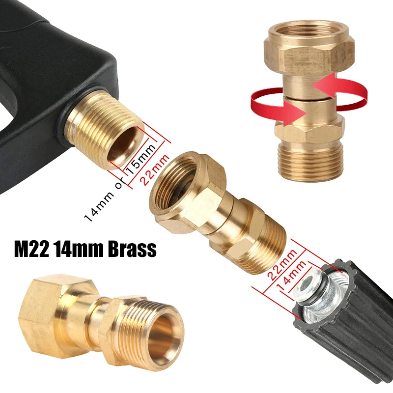 M22 14mm Brass High Pressure Washer Swivel Joint Connector Hose Fitting Thread 360 Degree Rotation Hose Sprayer Connector