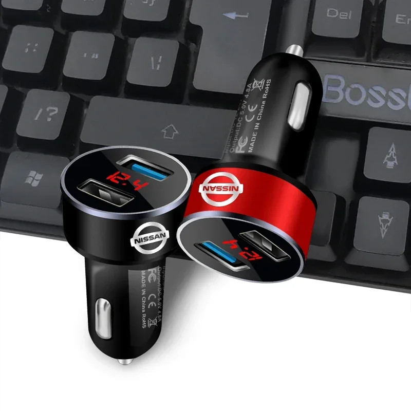 Car Charger 2 USB Ports Fast Charging Digital Display Car Accessories for Nissan Nismo Trail T32 T31 Tiida Juke Qashqai Teana X