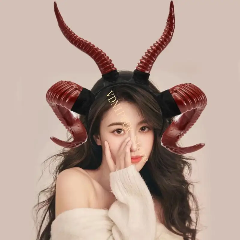 Kostium Halloween Realistyczna opaska na głowę diabelskiego rogu maskarady fryzjer D08E