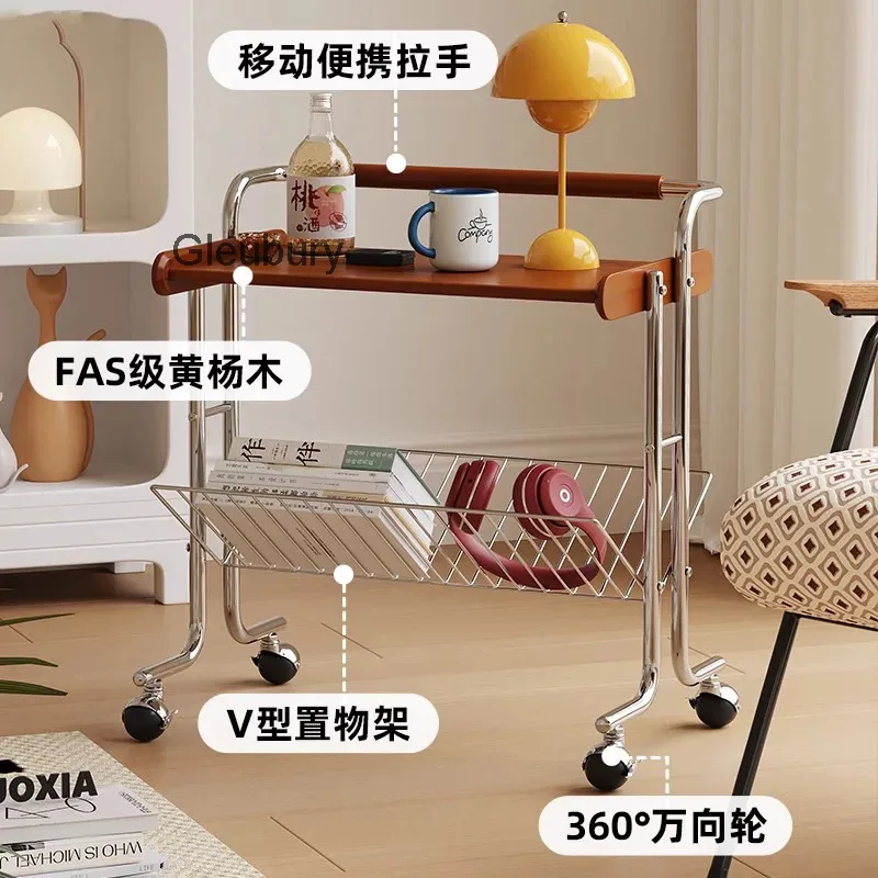Minimalist Stainless Cart, Steel Dining Retro Style, Home Living Room Sofa, Solid Wood Edge, A Few Small Carts, Storage Rack