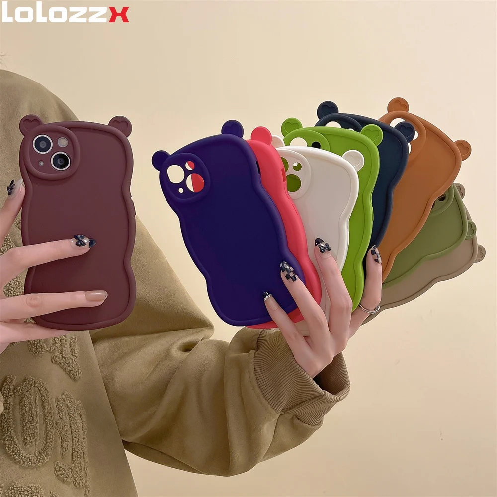 Schattige 3d Beer Oren Mat Siliconen Telefoonhoesje Voor Iphone 14 13 15 16 Pro Max 12 11 X X S Lens Beschermer Golfframe Schokbestendige Hoes