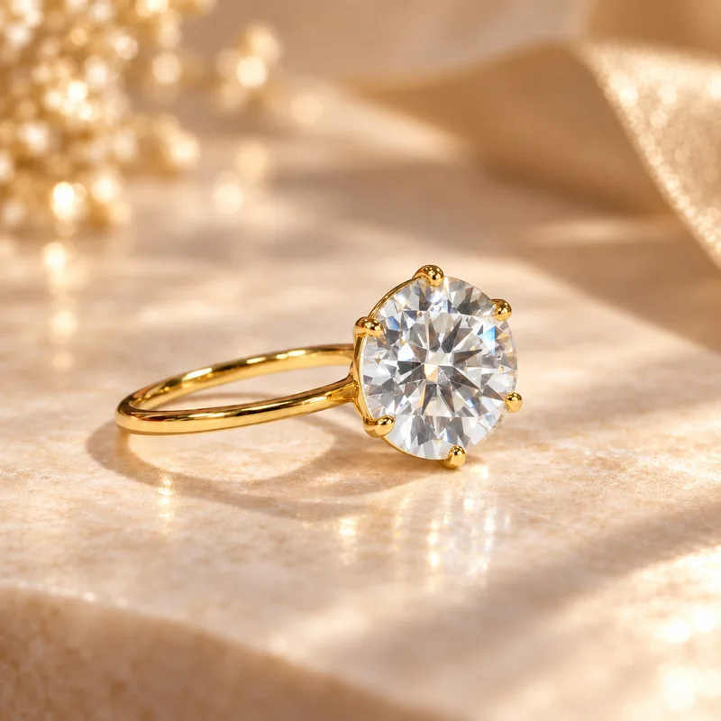 CKT 18K Yellow Gold Solitaire Ring Lab Grown Gemstone 5CT Moissanite D Color Classic Design Fine Jewelry For Her