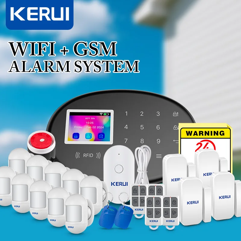 

KERUI WiFi GSM Tuya Домашняя сигнализация Комплект охранной сигнализации W202 Smart Life охранная сигнализация с PIR-датчиком Датчик двери/окна 433 МГц