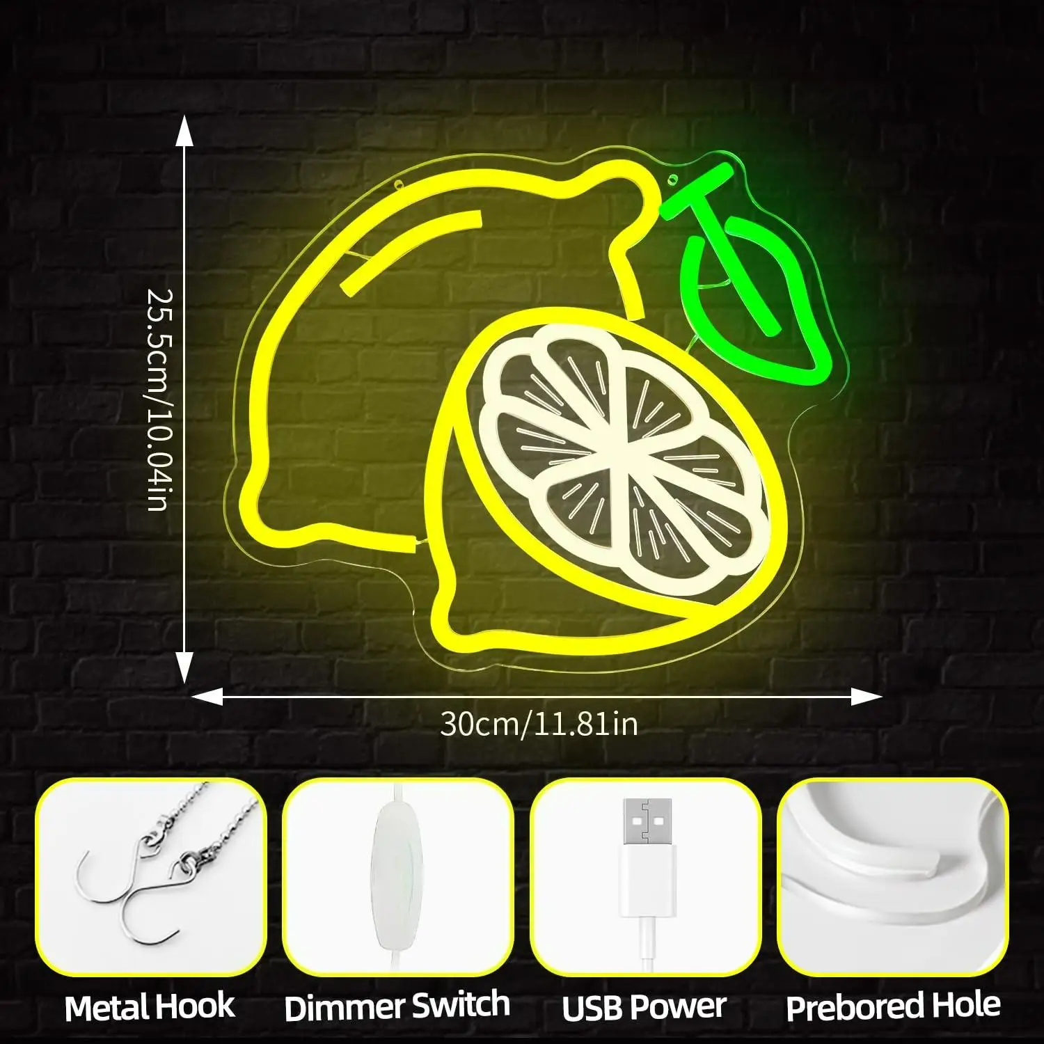 Lemon Neon Sign Dimmable LED Light Up Sign for Home Kitchen Bathroom Bar Lemon Themed Party Summer Fruit Wall Art Decor view 5