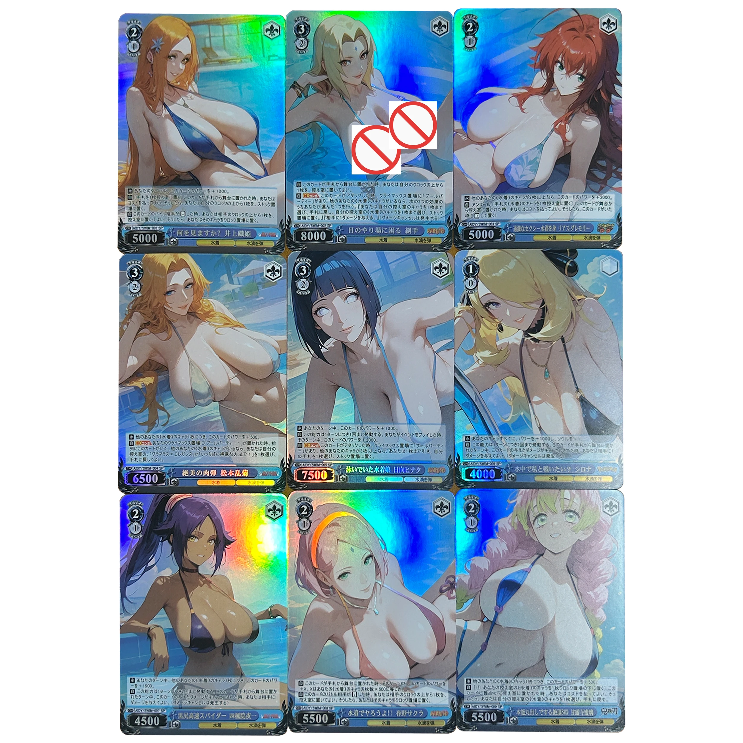 Diy Self Made 9Pcs/set Tsunade Haruno Sakura Ws Swimsuit Collection Card Color Flash Cynthia Hyuga Hinata Anime Cards Gift Toy