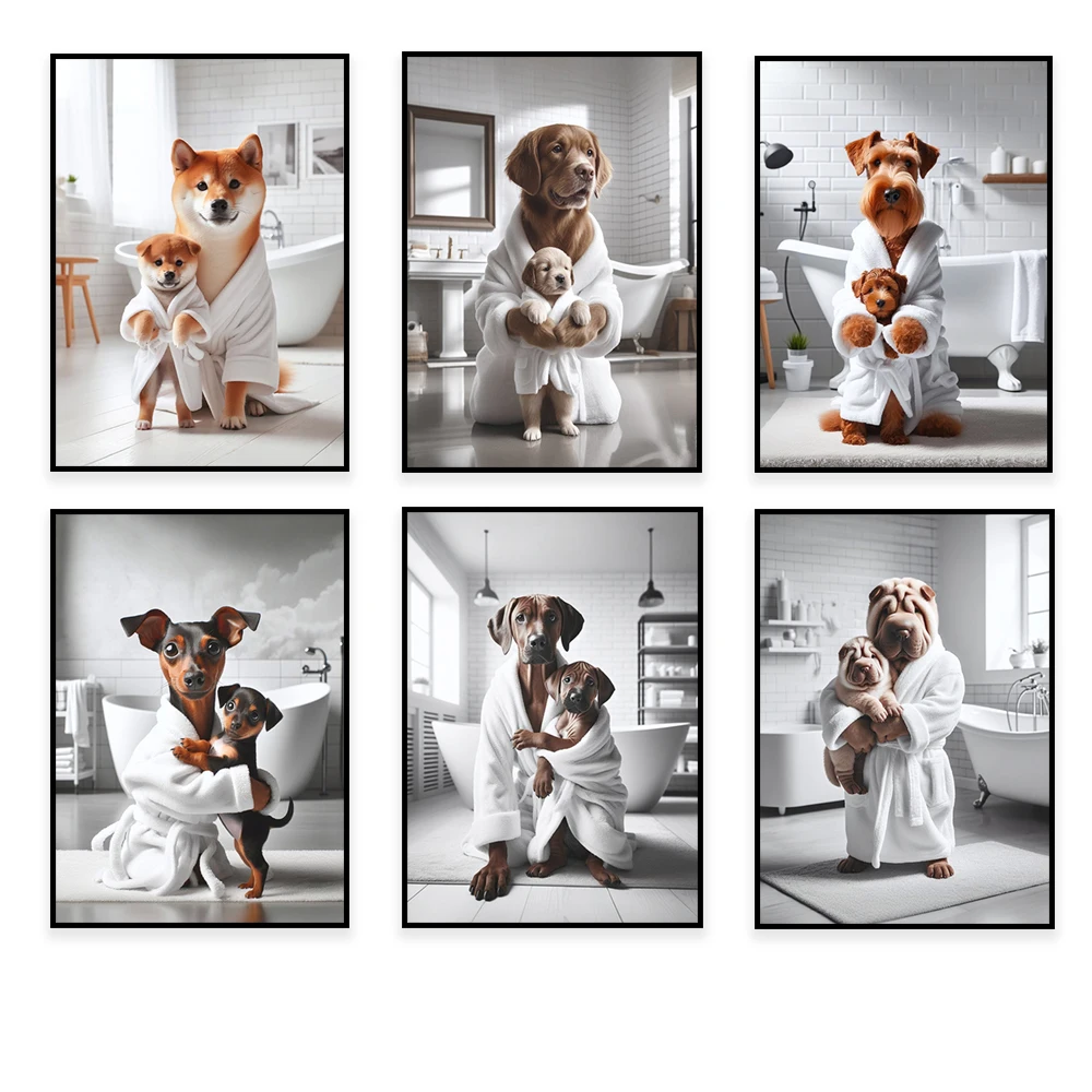 Terrier ruso, border terrier, boston terrier, shar pei, ridgeback de rhodesian, cartel de baño de hound, divertida decoración de pared de baño