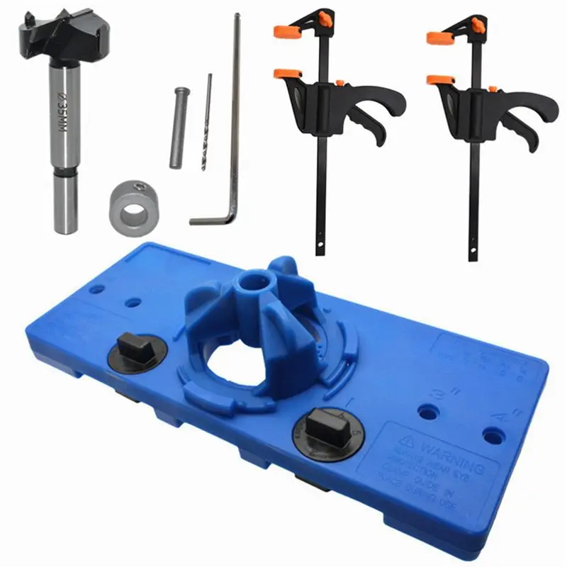 DT19-2 Pcs 35Mm Concealed Hinge Drilling Hinge Hole Saw Jig Drilling Guide Locator Hole Opener Cabinets Woodworking Tool Set