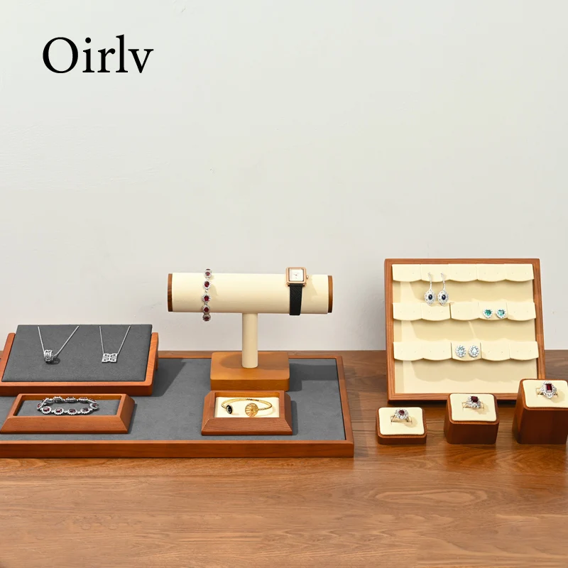 

Oirlv Wooden Jewelry Display Stand Solid Wood Jewelry Trays Display Ring Earring Necklace Bracelet Wooden Jewelry Stand Holder