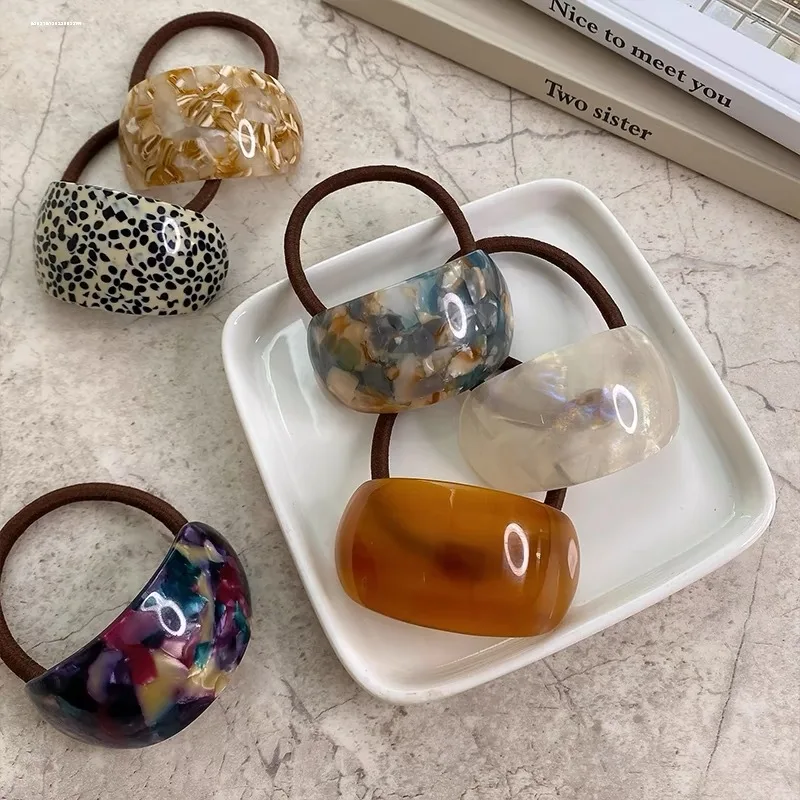 Simple new Acrylic Curved Girl Hair Loop Tie Ponytail Hair Bands Women Elastic Geometric Oval Acetic Hair Rope Hair Accessories
