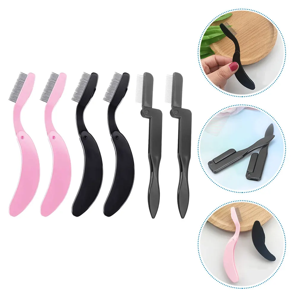 

6pcs Stainless Steel Eyebrow Brushes Curve Lash Combs for Grooming Ergonomic Plastic Handle Makeup Tool FoldingEyelash Comb