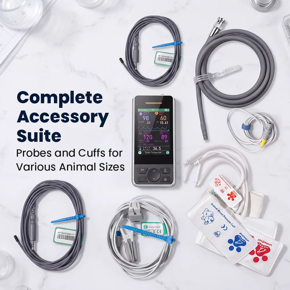 Veterinary ETCO2 Monitor 3.5 Inch TFT Handheld Vital Signs Monitor with SPO2 TEMP ETCO2 Capnograph
