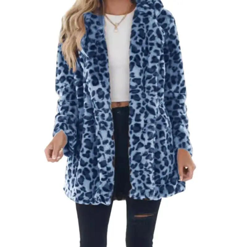 سترة نسائية عصرية للخريف والشتاء بطبعة الفهد 2025 معطف فرو مقلد أنيق مع جيوب ملابس خارجية فضفاضة من الفرو