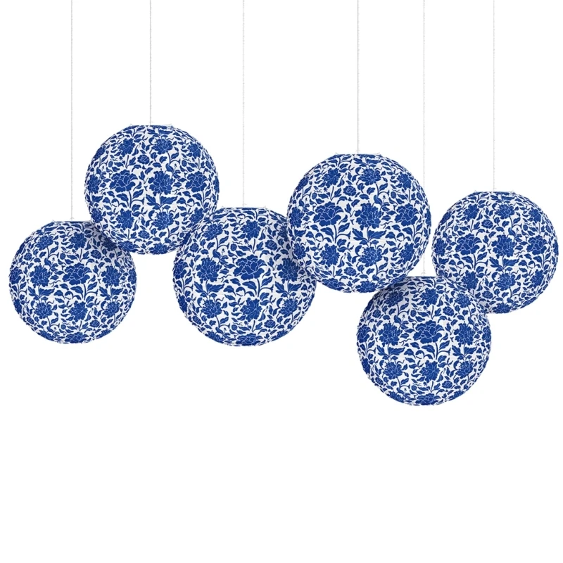 6pcs Oriental Blue White Porcelain Lanterns for Patios and Living Room Handmade Wedding Birthday Party Home Decoration