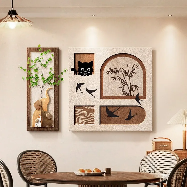 Medieval style dining room decorative painting high-end three-dimensional real mural retro meaning good living room combination