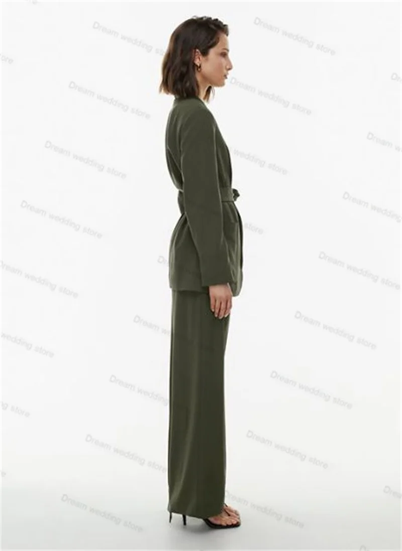 Traje verde oscuro para mujer, conjunto de 2 piezas, Blazer con cinturón y pantalones, esmoquin de boda, chaqueta de talla Sastre, abrigo para oficina y graduación