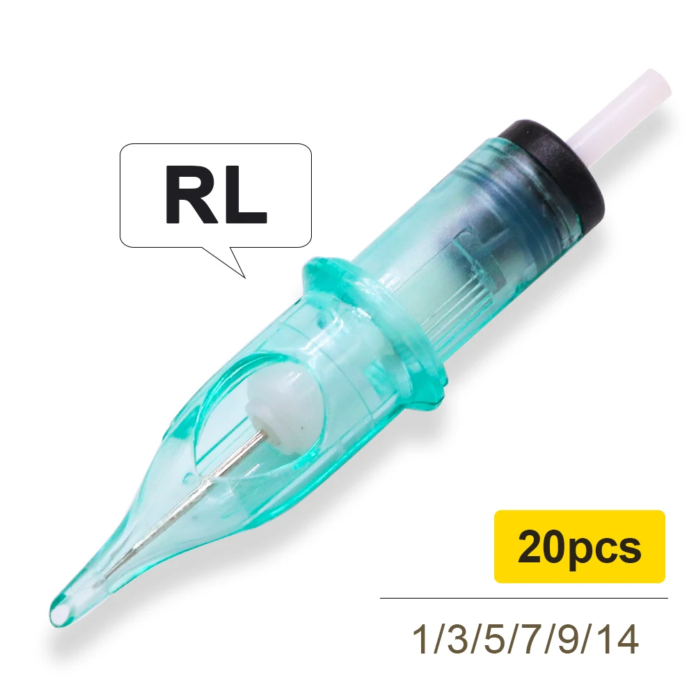 

20 шт., игольчатый картридж для татуировки, стерилизация 1, 3, 5, 7, 9, 11, 14RL, независимый круглый лайнер, затенение, универсальные стальные принадлежности для татуировок