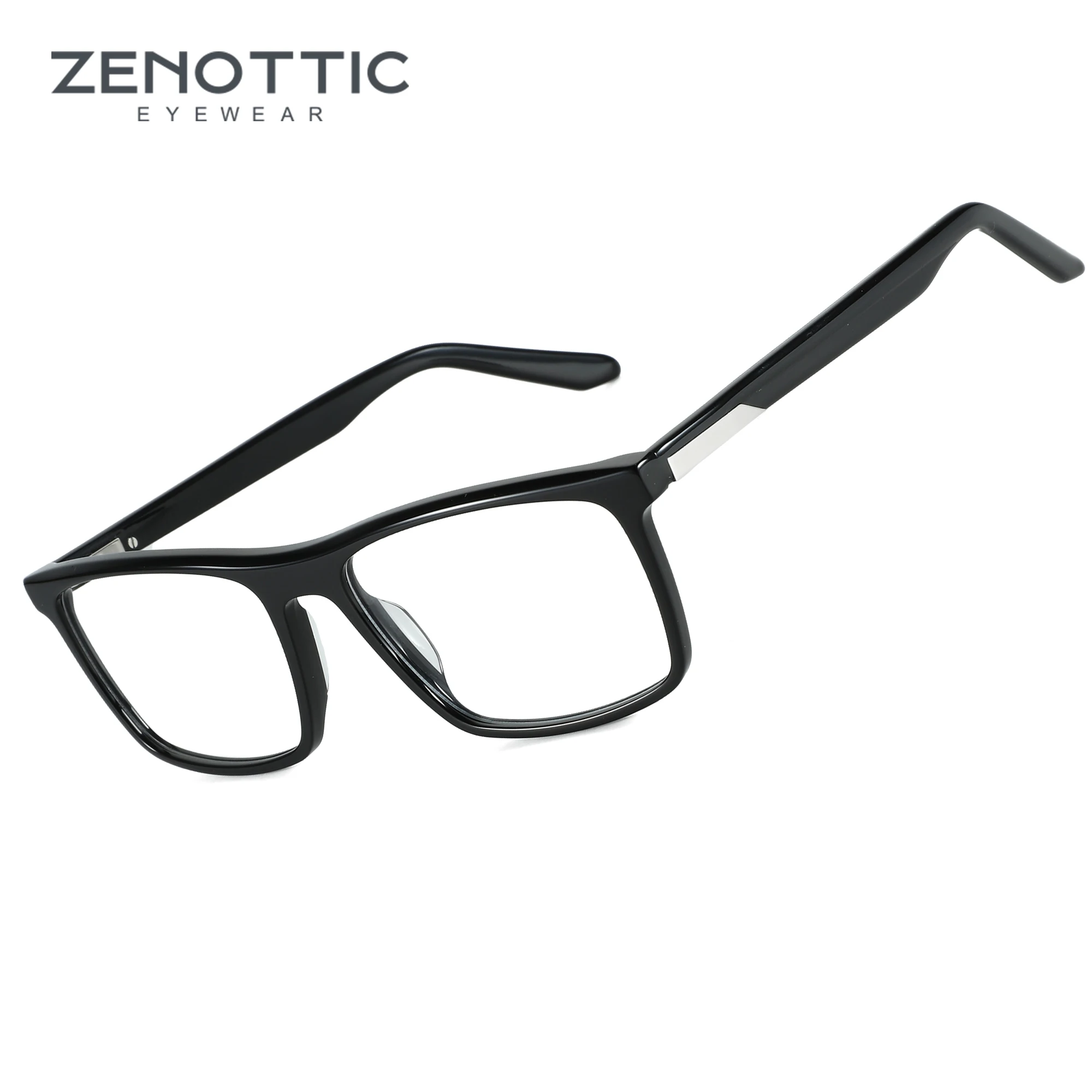 

ZENOTTIC Square Optical Glasses Large Frame 2023 Acetate Solid Splicing Eyewear Non-Prescription Clear Lens Eyeglasses 1986