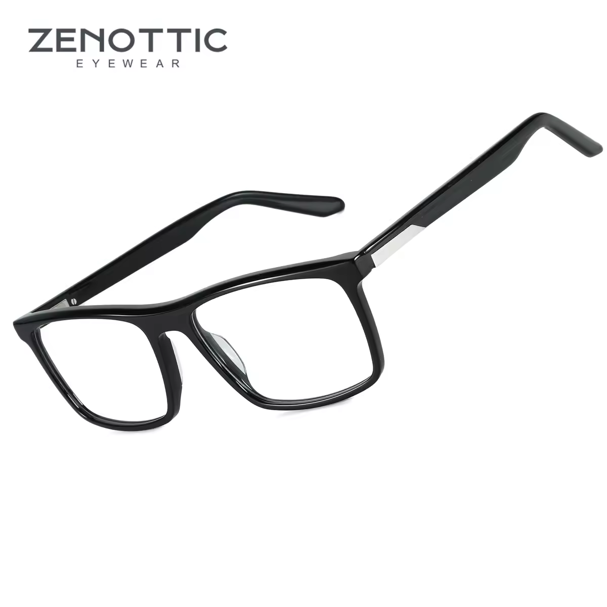 ZENOTTIC Square Optical Glasses Large Frame 2023 Acetate Solid Splicing Eyewear Non-Prescription Clear Lens Eyeglasses 1986