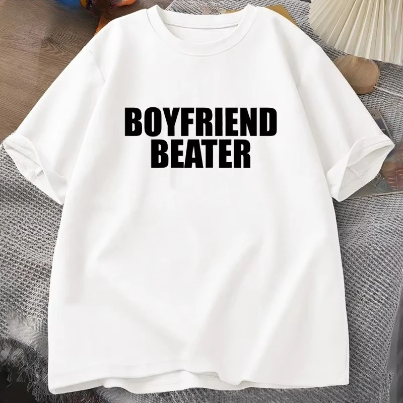 Camiseta Boyfriend Beater com Humor Negro, Camiseta Masculina de Algodão de Manga Curta, Estilo Harajuku Streetwear Casual Solta com Estampa de Letras