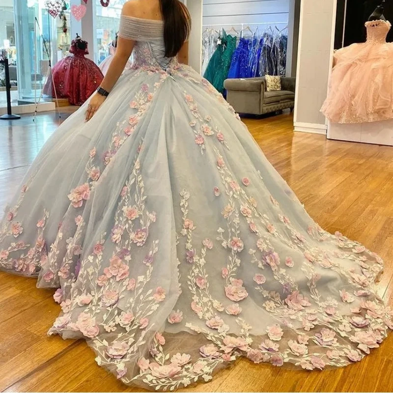 Charmante robe de Rhprincesse bleu glace pour filles, mancherons, perles florales, robe de soirée éducative, 15 ans, 16 ans, 2024