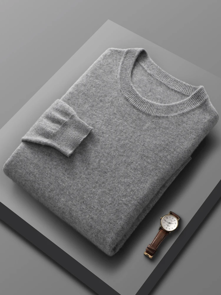 

Men's 100% Merino Wool O-Neck Sweater Long Sleeve Basic Pullover Knitwear Smart Casual Jumper Top for Autumn Winter