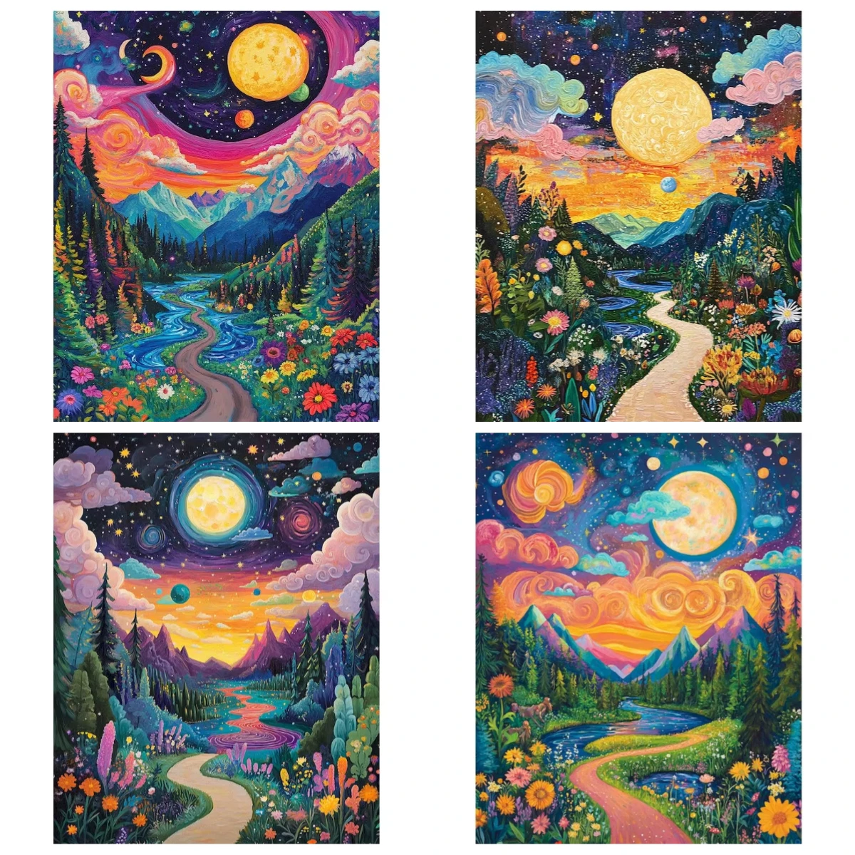 Peinture diamant 5D DIY complète (carrée et ronde) - Paysage de conte de fées - Kit de mosaïque artistique pour décoration intérieure - Cadeau pour salon et bar