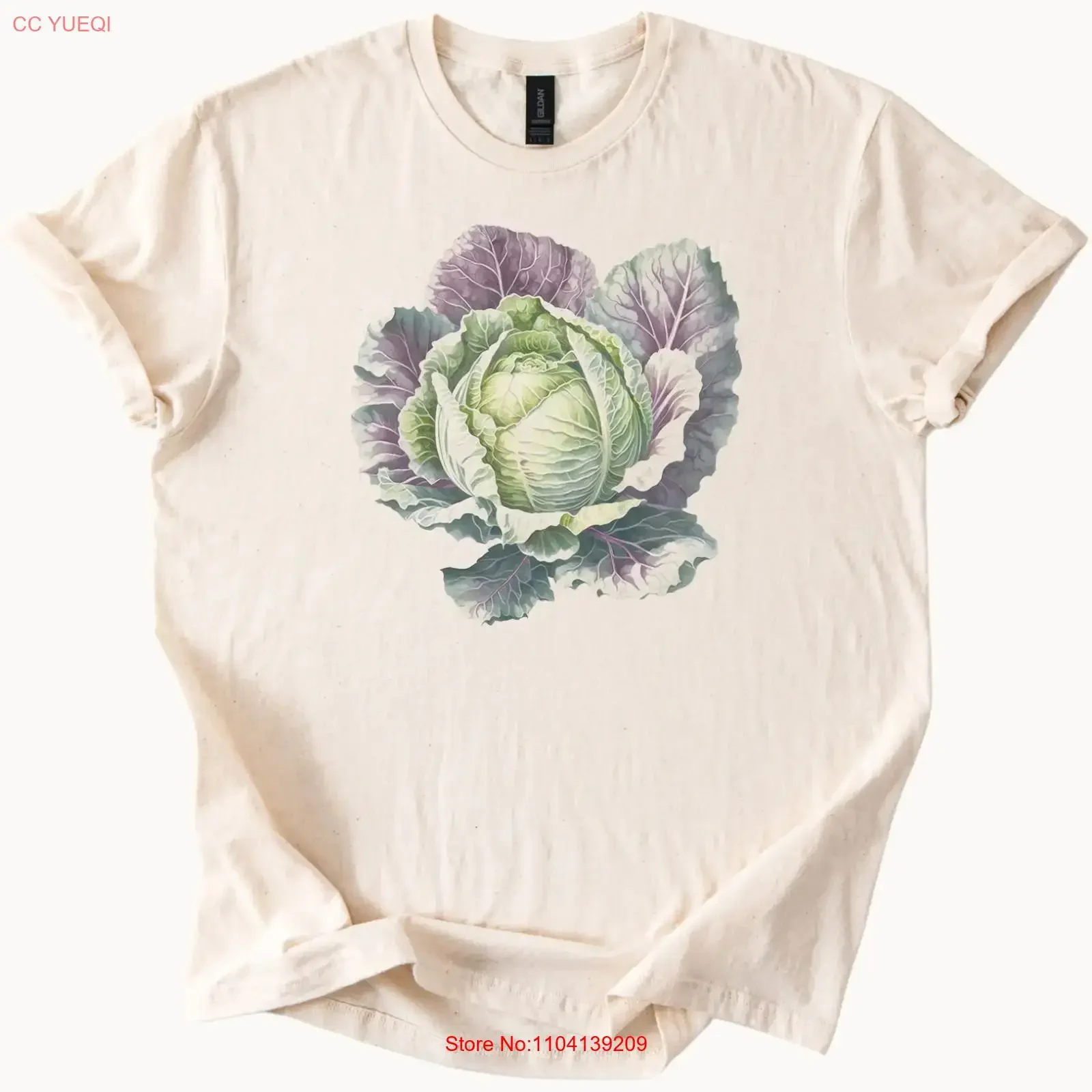 Cabbage Art T Shirt Botanical Vegetable Green Purple Leaf vintage Washed Soft Casual Top For Everyday Wear fashion Breathable