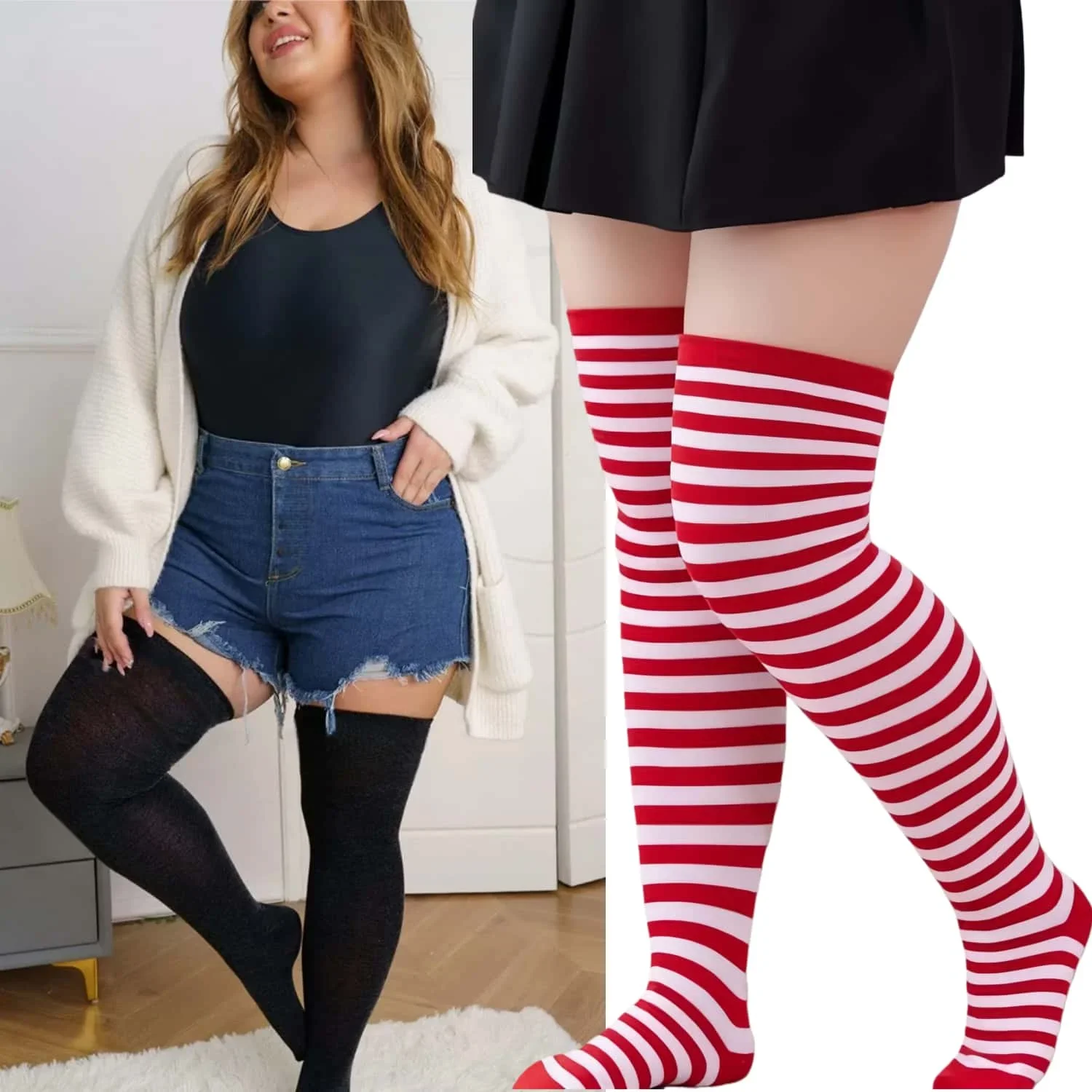 

Curvy Girl Over Knee Socks Extra Wide Calf Stretch Stockings Winter Leg Warmers for Women Japanese Street Fashion Accessory