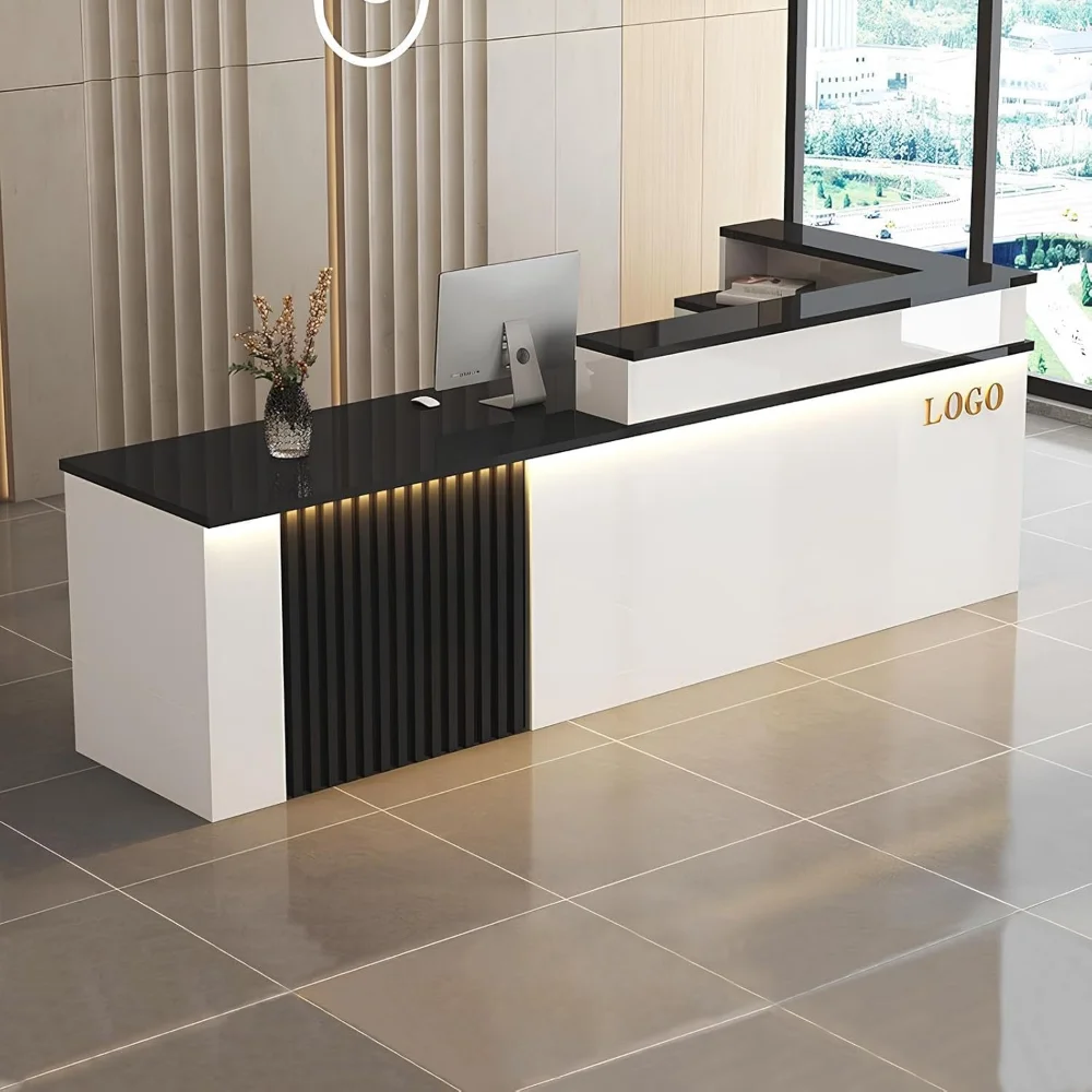 

Modern Reception Desk,L-Shaped Commercial Receptionists Desk,Reception Desk with Counter & Lockable Drawers & Door Cabinet