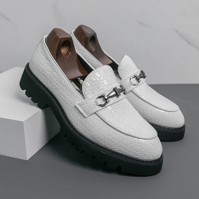 

Fashion Men's Platform Loafers Business Casual Leather Shoes With Thick Sole Height Increase Slip-On Formal Office Dress Shoes