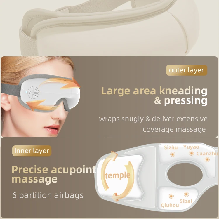 Masajeador para el cuidado de los ojos con vibración y calefacción inteligente, diseño plegable, con máscara para los ojos de compresión de aire, música Bluetooth para regalos, Reduce la tensión ocular