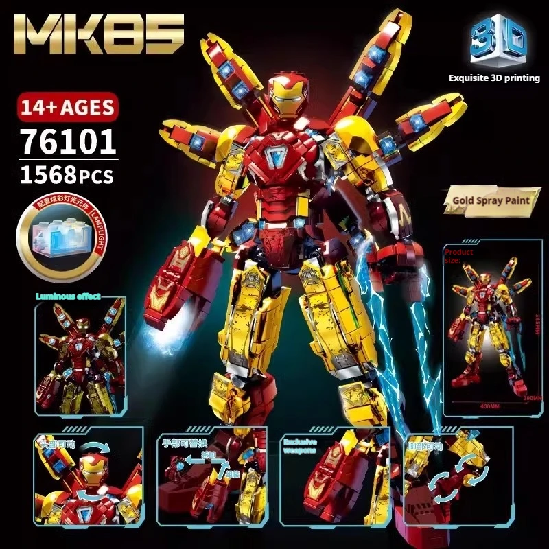 New 1500+Pcs Assembled Model The Avengers Marvel Iron Man Mecha Action Figure 3d Printing Building Blocks Kids Toy Birthday Gift