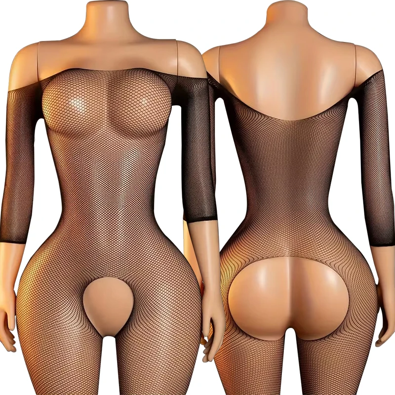 Fishnet Open Crotch Tights Sexy Lingerie Women Y2k Clothes See Through Body Stockings Erotic Pantyhose Mesh Hollow Long Tights