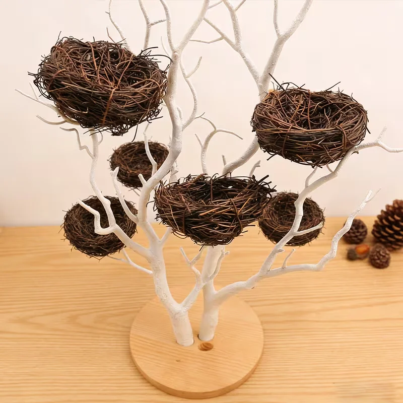 5pcs Wicker Bird'S Nests Artificial Wicker Nests DIY Craft Birdhouses Succulent Planters Bird'S Nest Props Artificial Plants
