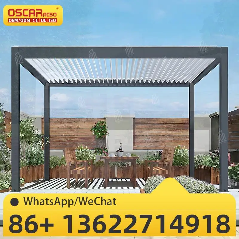 Parasol de jardín, persianas ajustables impermeables automáticas para Patio, patio, terraza, pérgola