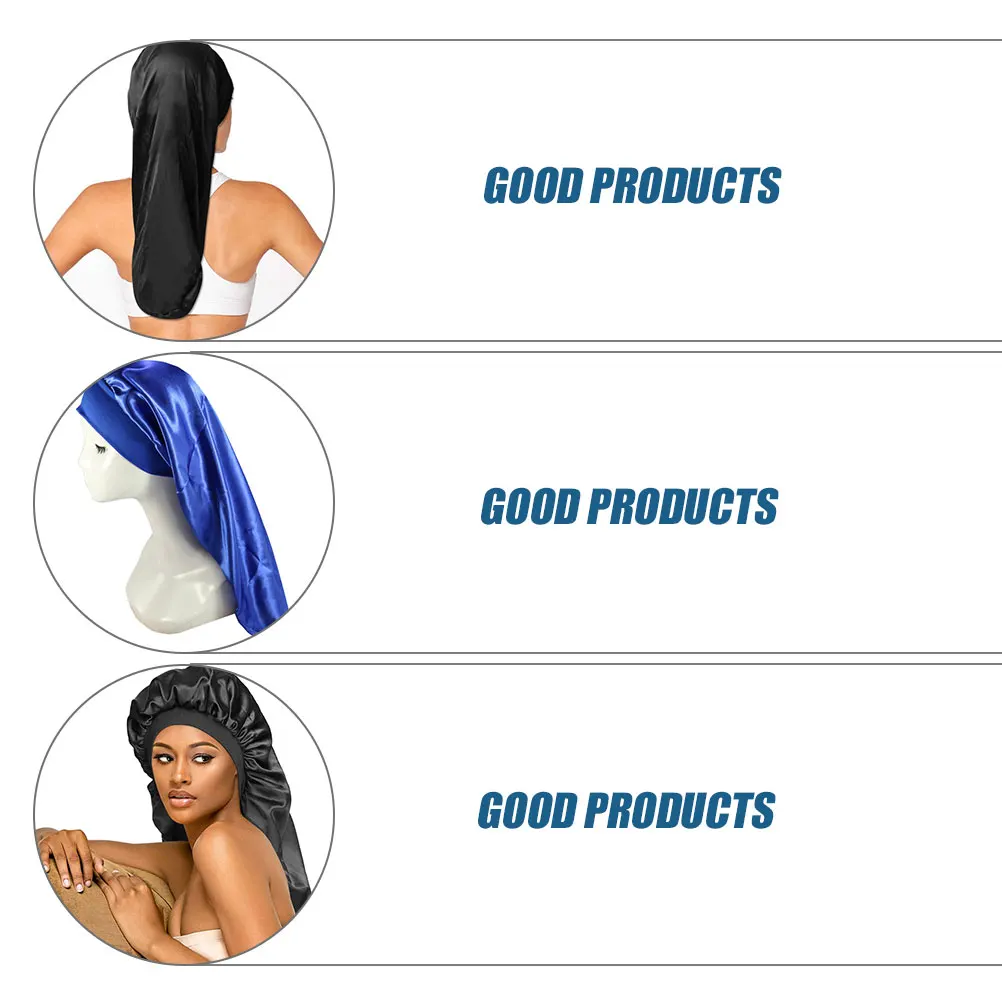 

2 Pcs Long Hair Cap Braids Hat Women Sleep Dreadlocks Bonnet Curly Night Care Wide Elastic B Polyester Bath Cap