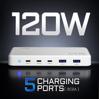 120W USB C Charging Station GaN Charger Charging Hub 5 Ports for Multiple Devices for MacBook Laptop iPhone iPad Samsung Xiaomi