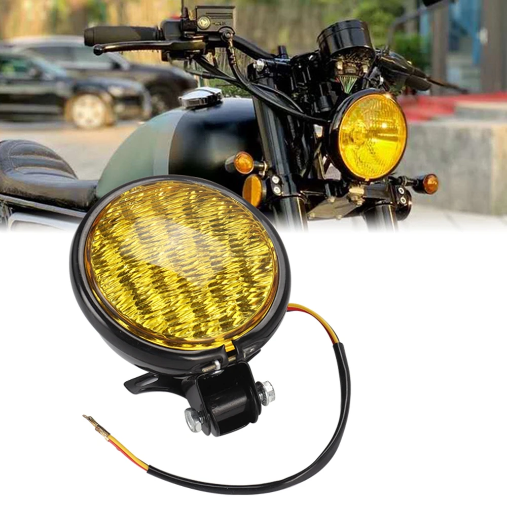 

Мотоциклетная фара в стиле ретро, 5 дюймов, янтарная передняя фара, мотоциклетная круглая черная фара для Honda Touring Chopper мотоциклетная передняя фара на заказ