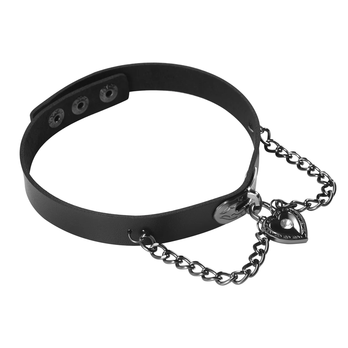 

ABQR Leather heart pendant chain necklace Gothic Punk Choker Black