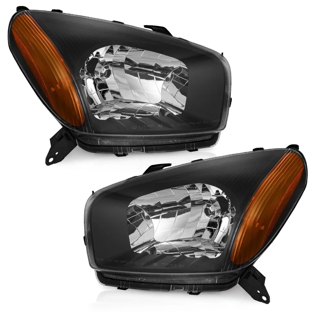 

Pair Headlights Assembly For 2001-2003 Toyota RAV4 Halogen Black Lamps w/o Bulbs