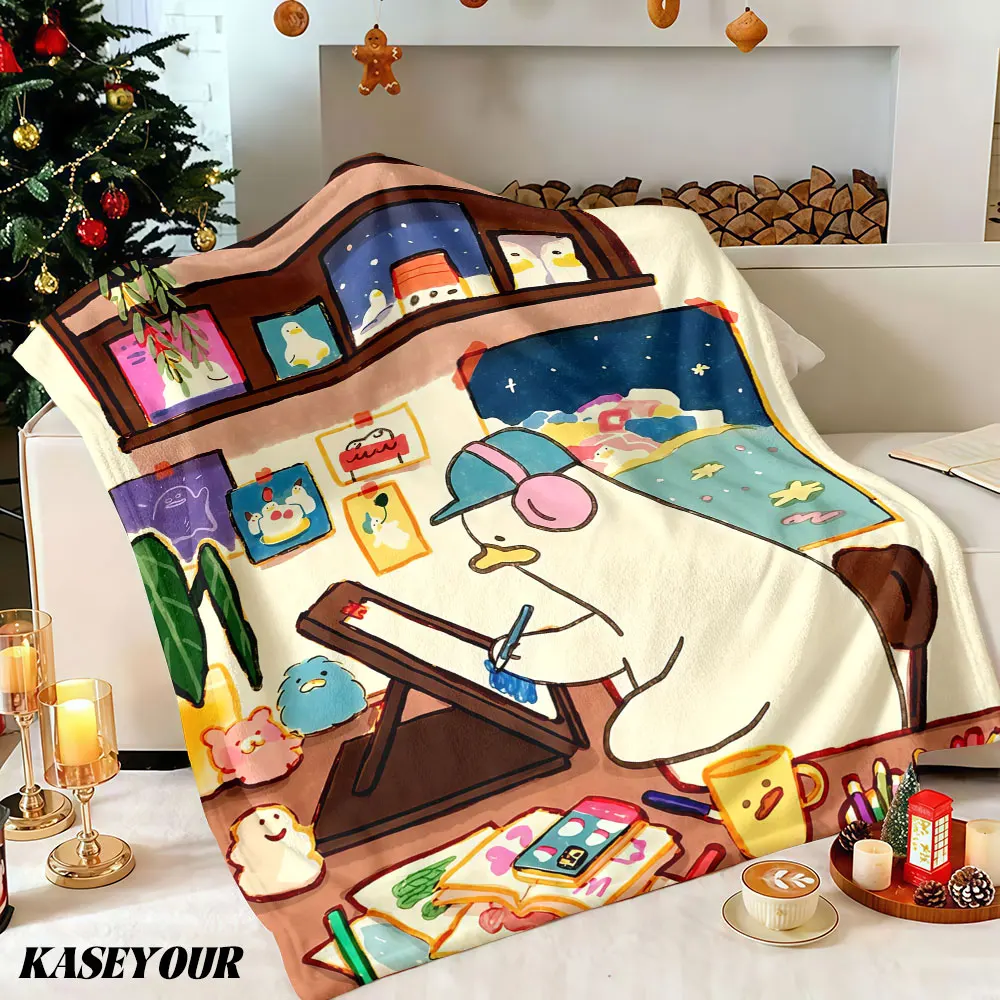 Duck Artist Studio Scene Winter Summer Flannel Blanket Throw Fleece Soft Fuzzy Plush Cozy Fleece Blankets for Sofa Ideal Gifts