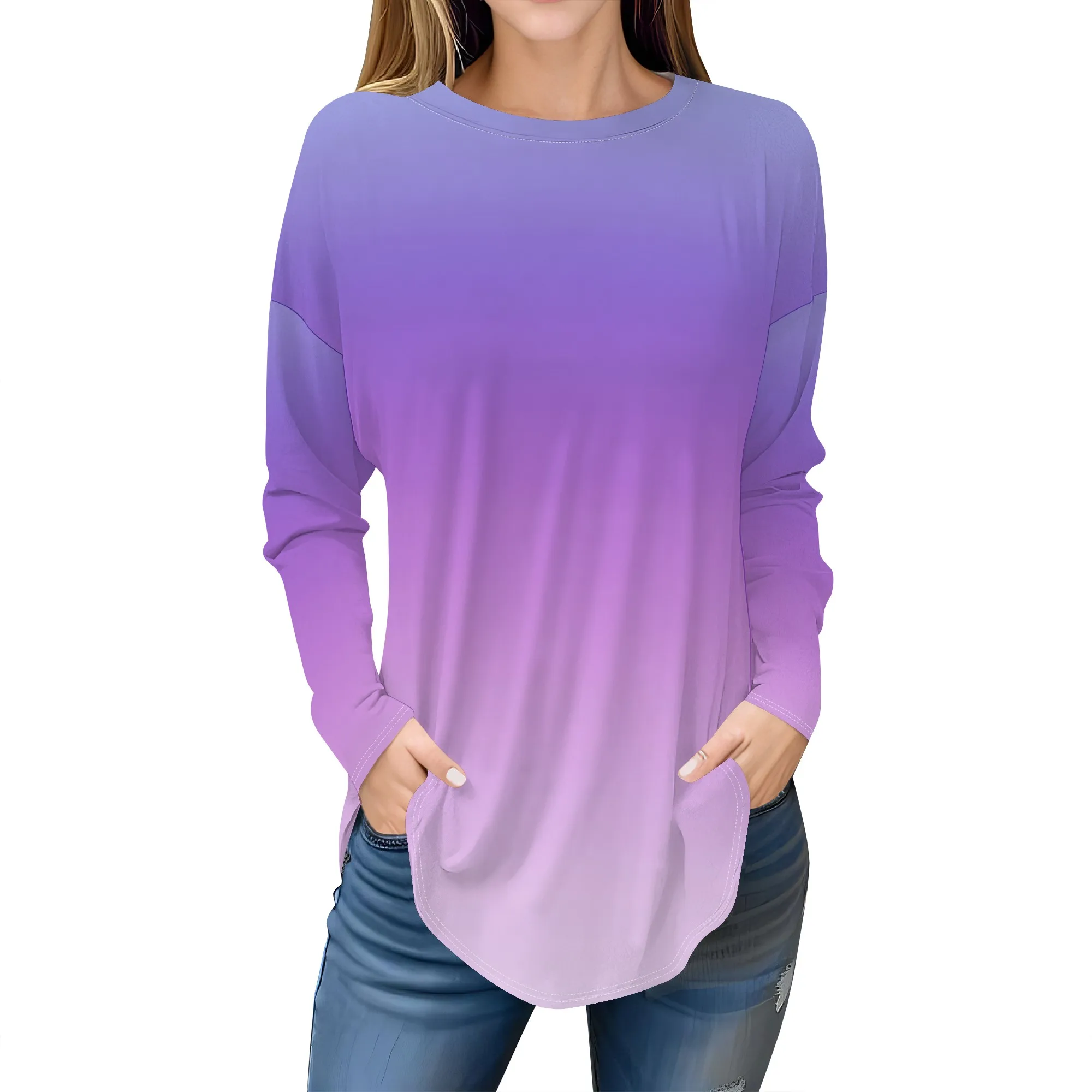 

Women's long-sleeved T-shirt, casual top, fashionable loose style for women