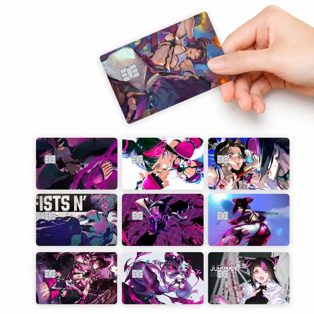 Character Juri Han Street Fighter  4pcs Credit Card Skin Stickers Suitable for Bank  Transit Pass Decorative Cover