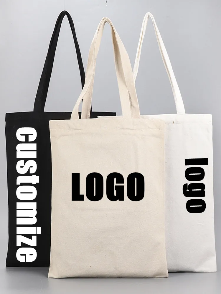 50pcs Customized Large-Capacity Canvas Handbags Women's Shoulder Duffel Shopping Bags with Signature Logo Supermarket Cloth