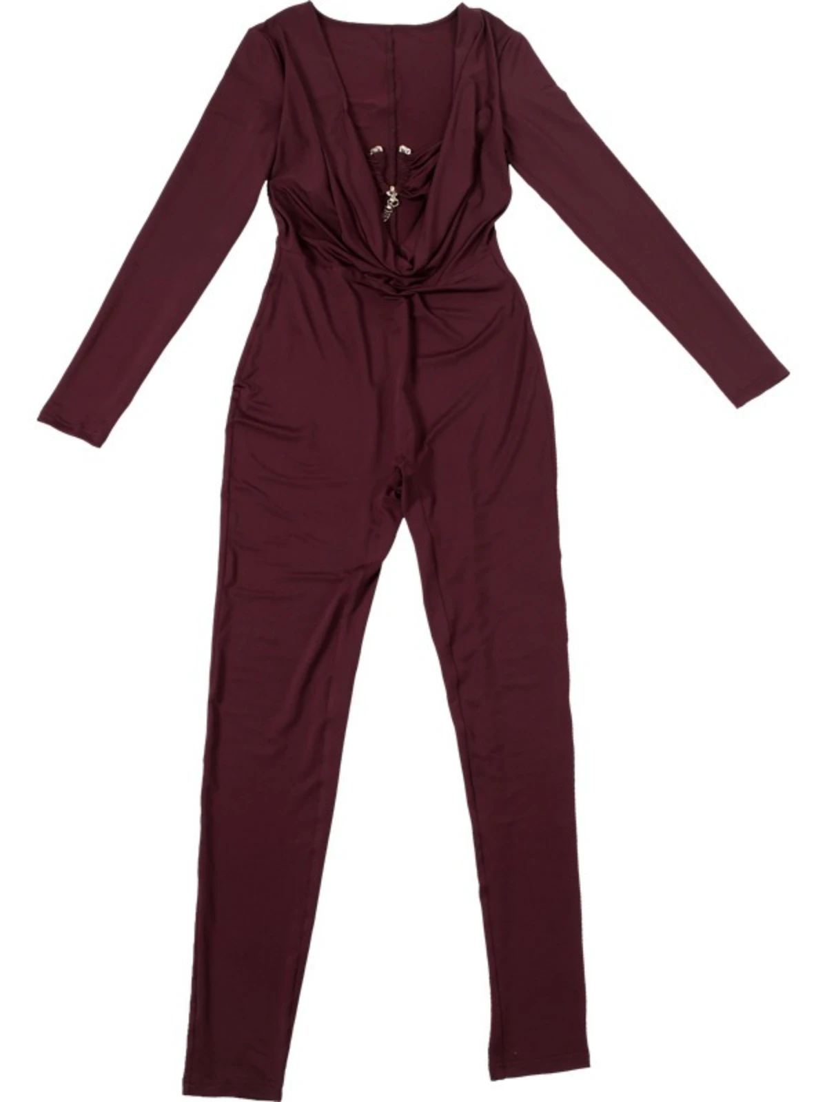 SsTss otoño nueva tendencia mono de mujer sólido cuello oscilante manga larga cintura alta ajustado elástico mameluco con hebilla de Metal Top