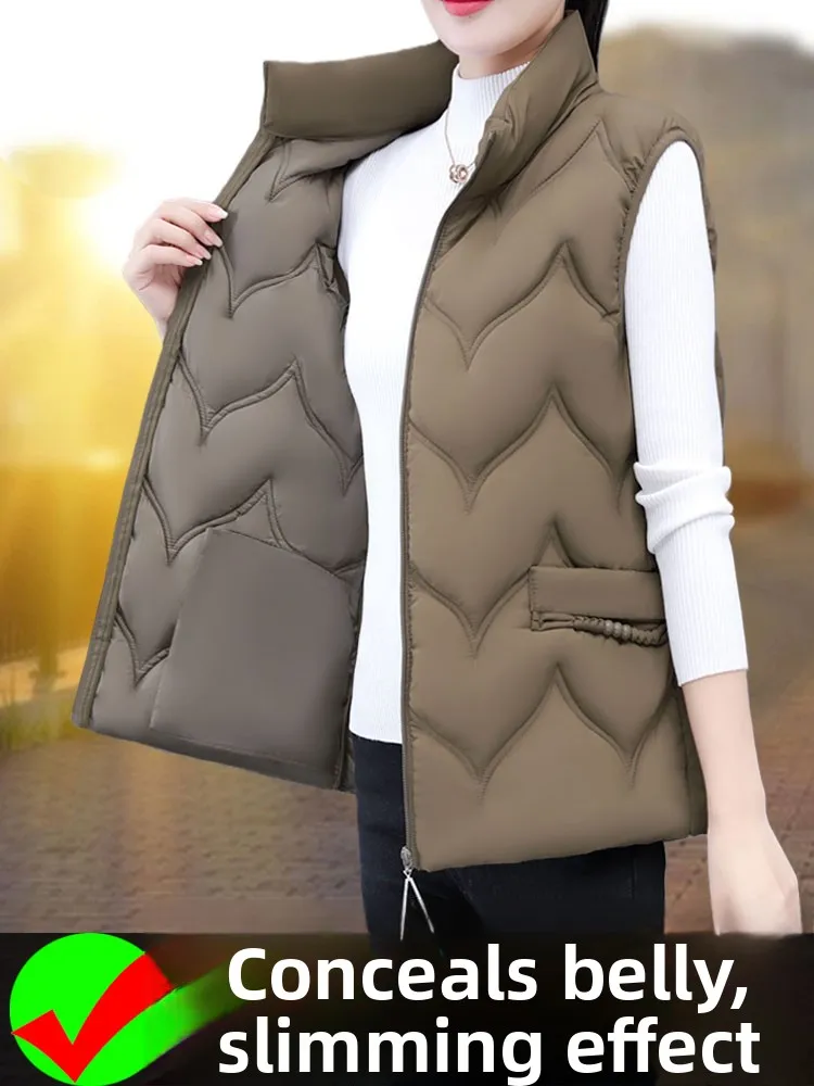 

Модный жилет с воротником-стойкой, женская верхняя одежда, осень-зима, Thiened, полиэстер, большие размеры, Mommy MM Jaet, для поездок на работу